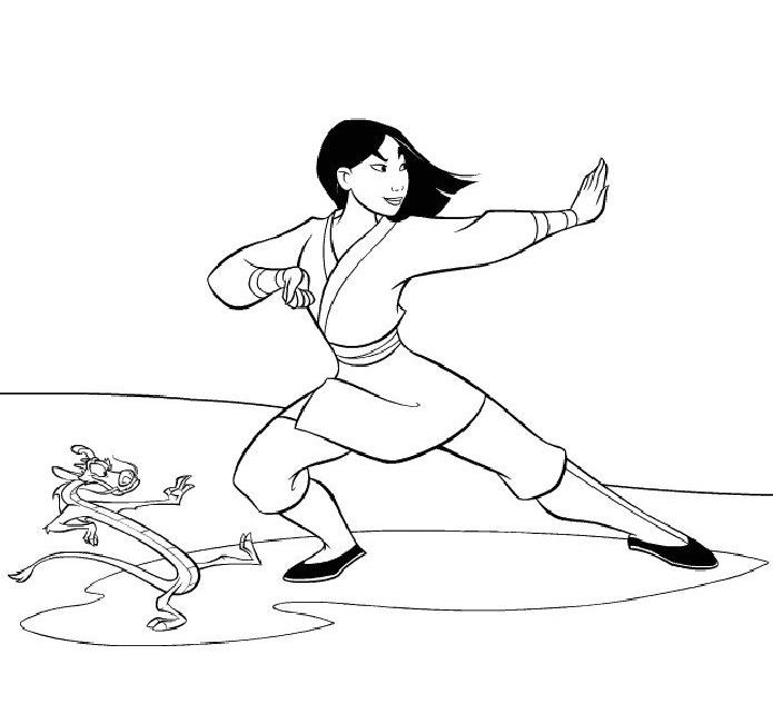 coloriage mulan et mushu le dragon